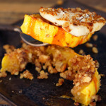 Roasted delicata squash with grilled cheese - almond-crusted delicata squash, roasted in coconut oil, garlic and cinnamon to a golden delicious sweetness, then paired with mild grilled queso panela cheese for the perfect sweet-and-savory balance of flavors. | www.viktoriastable.com