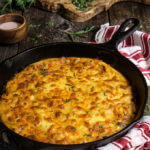 Easy cheesy moussaka - made with potatoes, meat and cheese, this quick version of the famous Greek casserole is a crowd pleaser - elegant and impressive, it's comfort food in its purest. | www.viktoriastable.com