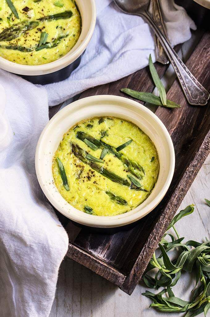 Asparagus flan with crab meat, bacon and tarragon - this luscious savory custard, infused with the delicate flavors of asparagus, crab meat, and fresh tarragon is so light and airy, and tastes absolutely sublime! | www.viktoriastable.com