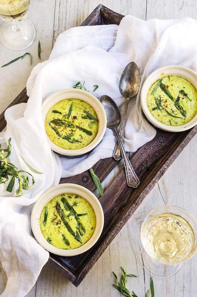 Asparagus flan with crab meat, bacon and tarragon - this luscious savory custard, infused with the delicate flavors of asparagus, crab meat, and fresh tarragon is so light and airy, and tastes absolutely sublime! | www.viktoriastable.com