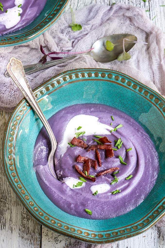 Smoky purple yam soup - creamy, sweet, and so satisfying, with a touch of heat and smokiness. | www.viktoriastable.com