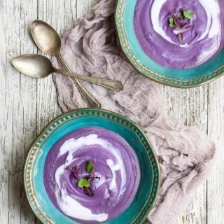 Smoky purple sweet potato soup - creamy, sweet, and so satisfying, with a touch of heat and smokiness. | www.viktoriastable.com