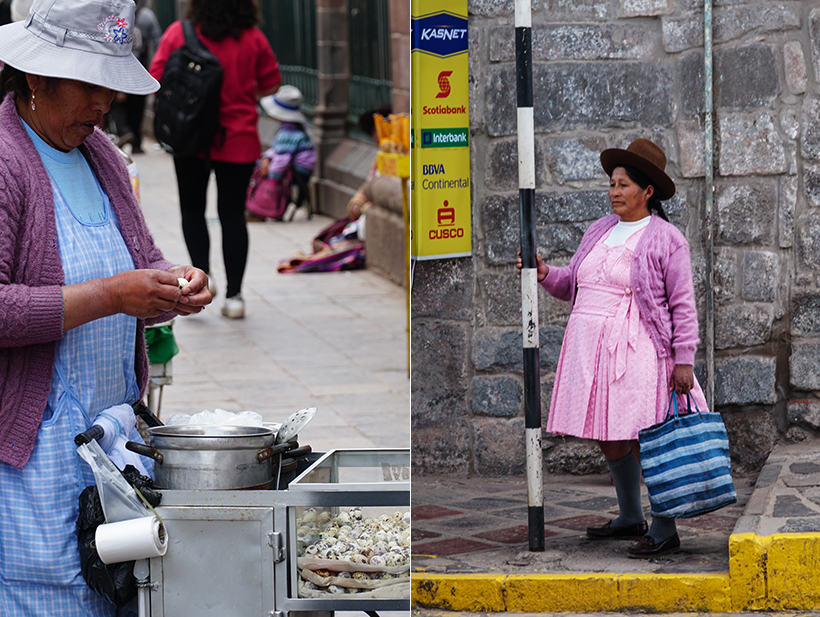 Street vendor peeling quail eggs, Cusco