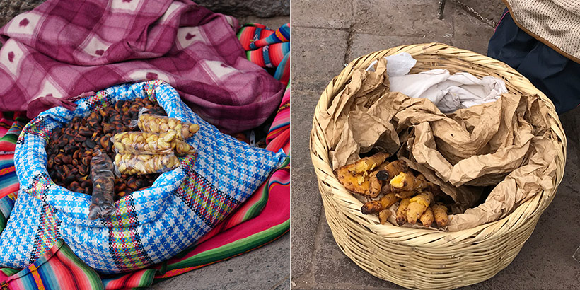 Market day in Cusco - food baskets 