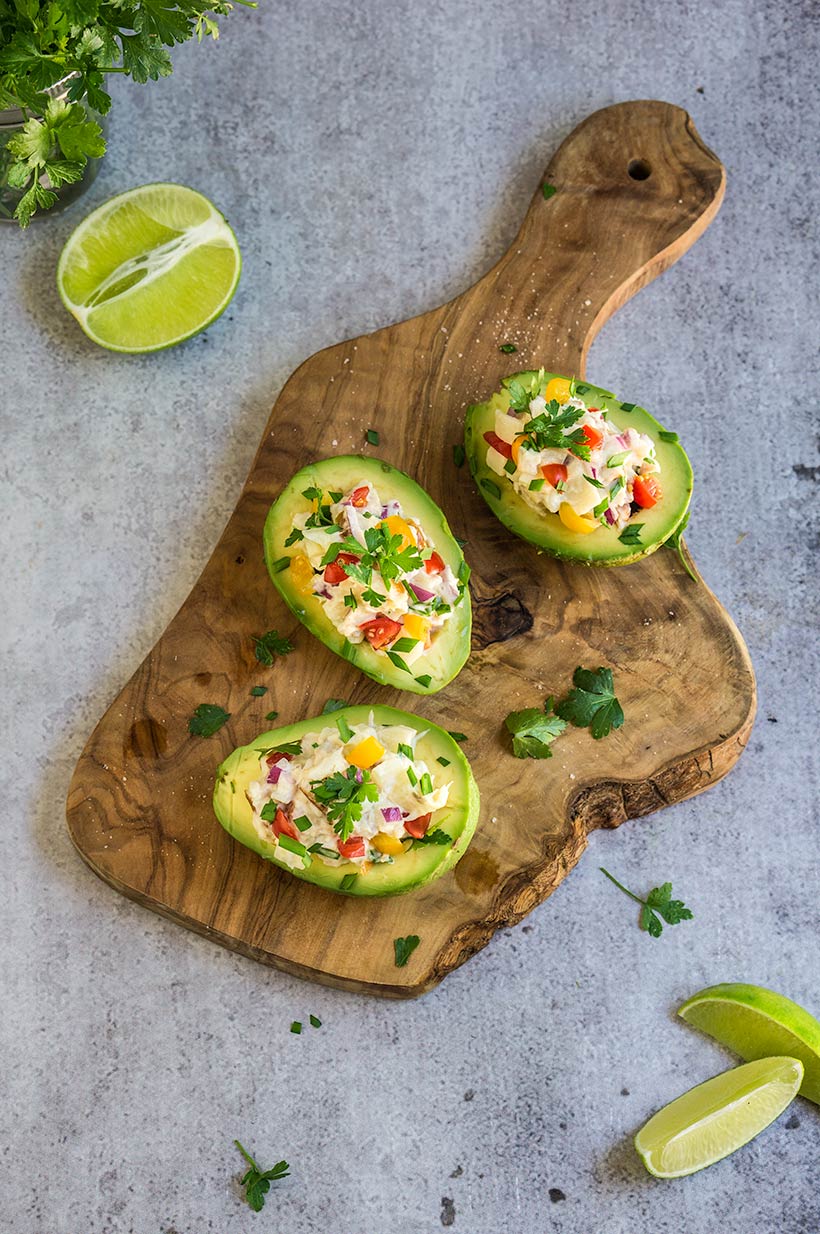 Peruvian Stuffed Avocadoes - smoked trout and hearts of palm