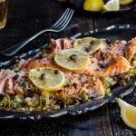 Baked salmon with creamy leeks is a classic and all time favorite - simple, yet absolutely delicious, it will become your favorite salmon recipe! | www.viktoriastable.com