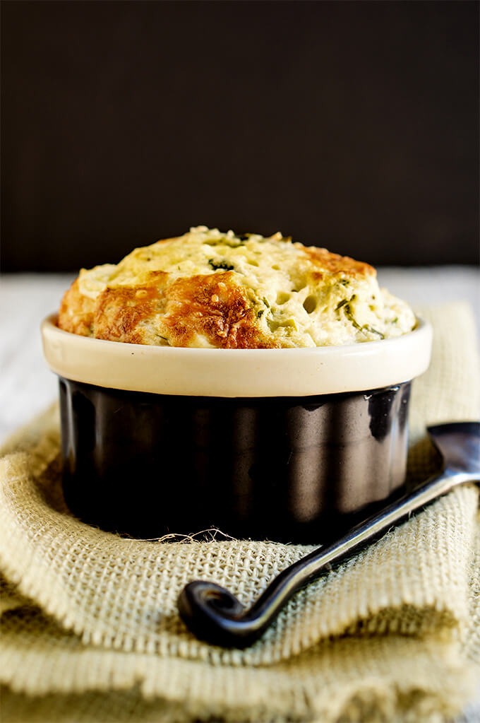 Leeks and feta cheese souffle - light and airy this souffle tastes like cheesy clouds, and caramelized leeks, and it's easier to make than you think. | www.viktoriastable.com
