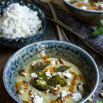 Cauliflower fennel soup - topped with crispy basil, feta cheese, toasted walnuts and paprika butter sauce. Delicious, and healthy, perfect for a cold winter day. | www.viktoriastable.com