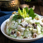 Kohlrabi and celery salad - made with toasted walnuts, and homemade garlic aioli, this simple salad is extra crunchy, delicious and super nutritious, light on calories too! | www.viktoriastable.com